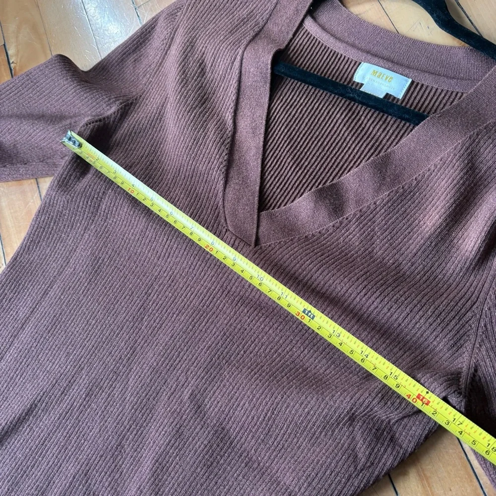 Anthropologie Maeve Sz XL Thea Brown Gold Metallic V Neck Sweater - Picture 8 of 11